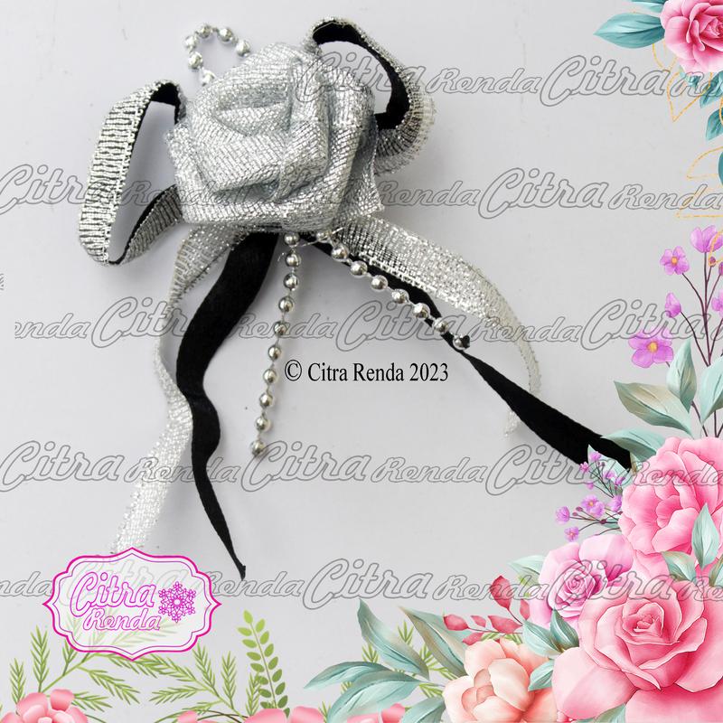 (Per Pcs) AP422 Bross Cantik Silver Hitam / Bross Kupu-Kupu 1