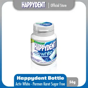 Happydent Acti White Sugar Free Bottle 56g - Permen Karet Bebas Gula