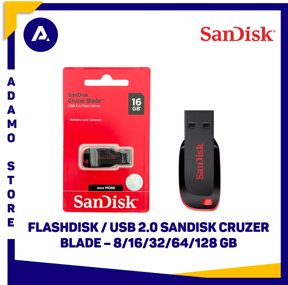 Flashdisk Sandisk Cruzer Blade 8GB 16GB 32GB 64GB USB 2.0 Hitam