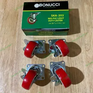 Roda caster rem nylon merah 2 inch 4 pcs roda etalase gepeng murah