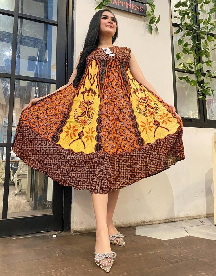 Gambar DASTER YUKENSI SOGAN COKLATAN JUMBO - DASTER WANITA - HOME DRESS dari adindabatikbutik Kota Pekalongan Tokopedia