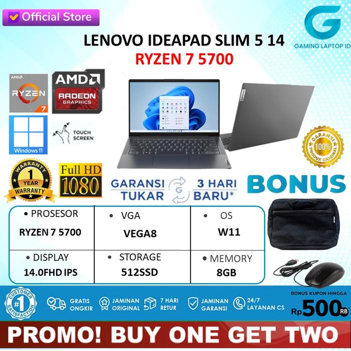 Gambar LENOVO IDEAPAD SLIM 5 14 TOUCH RYZEN 7 5700 8GB 512SSD 14.0" FHD IPS dari Gaming Laptop ID Kota Administrasi Jakarta Utara Tokopedia