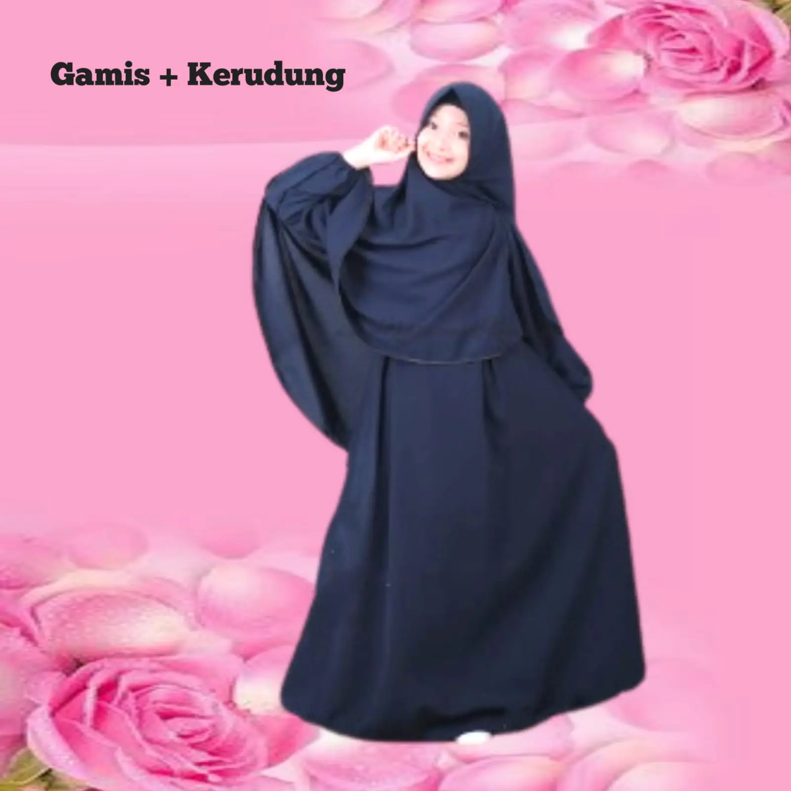 Gamis Syari Polos Anak Tanggung Perempuan Umur 11 12 Tahun - Hitam