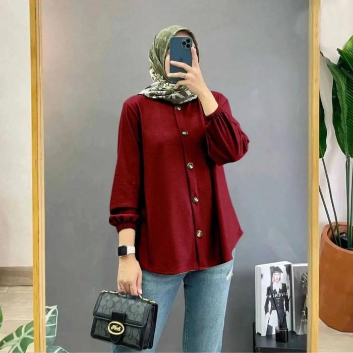 Gambar Kemeja Wanita Lengan Panjang Polos Crinkle Kemeja devanka Shirt dari TOF Store_NEW Kota Bandung Tokopedia