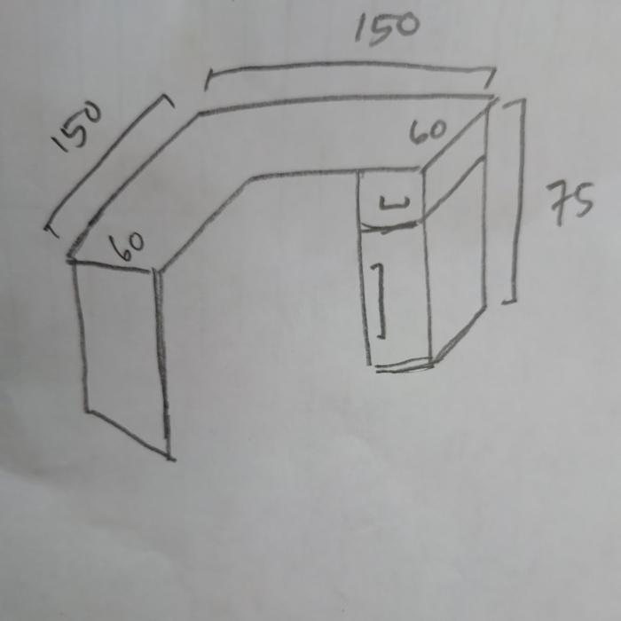 Gambar Meja kerja L uk 60x150cm tinggi 75cm/1 laci/1lemari/kokoh/modern dari cahaya technic Kota Surabaya Tokopedia