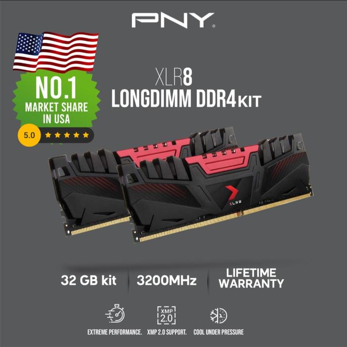 Gambar PNY DDR4 32GB KIT (16 GB X 2) 3200MHZ PC 25600 dari DYNAMIC COMPUTER online Kota Bandung Tokopedia