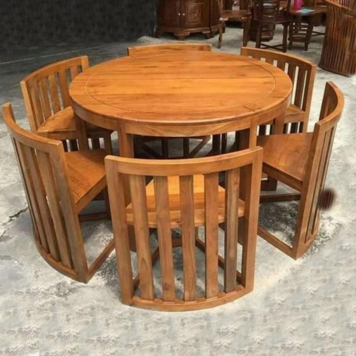 Gambar Meja Makan Bundar kayu Jati Minimalis terbaru meja makan kekinian dari raja mebel furniture Kab. Jepara Tokopedia
