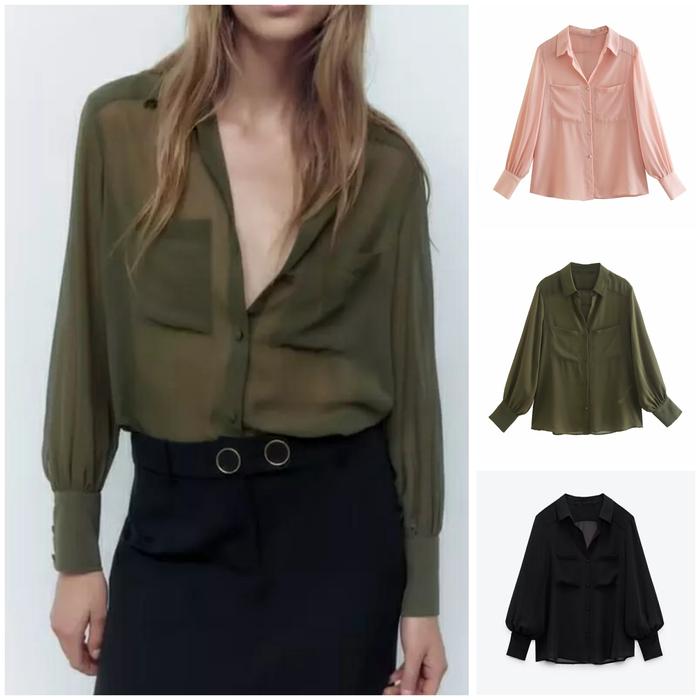 Gambar woman chiffon shirt / kemeja wanita semi transparant dari Gleam Store Apparel Kota Administrasi Jakarta Utara Tokopedia