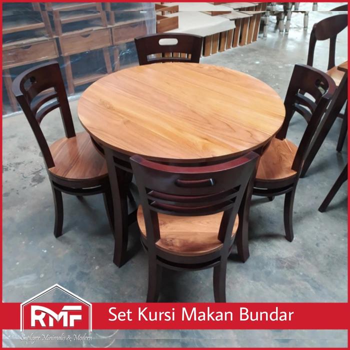 Gambar Set Kursi Makan Minimalis Jati Murah Meja Bundar Kayu Jati dari raja mebel furniture Kab. Jepara Tokopedia