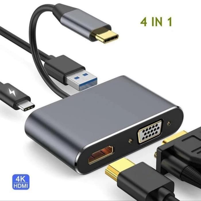 Gambar 4 IN 1 USB C Type c to HDMI 4K VGA USB3.0 Audio and video adapter dari infinity.techno Kota Administrasi Jakarta Pusat Tokopedia
