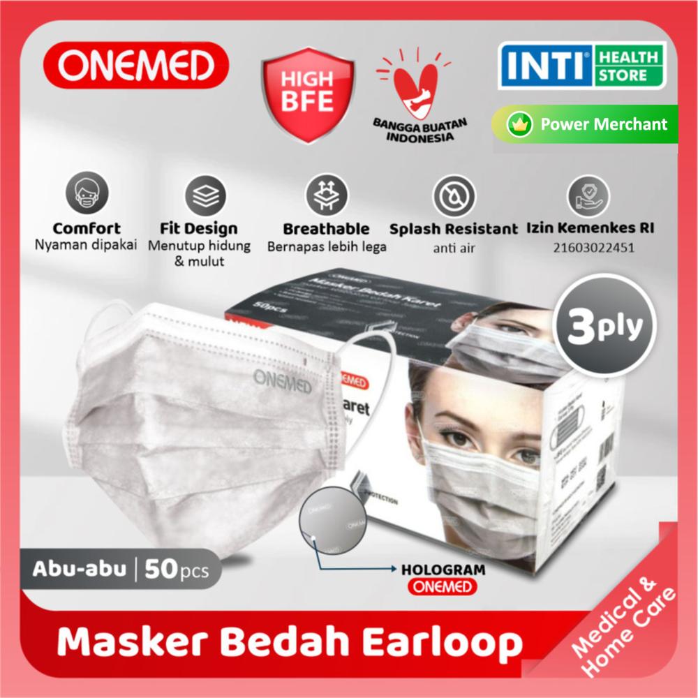 Onemed | Masker 3 Ply Earloop Abu-Abu | Masker Medis | Surgical Mask