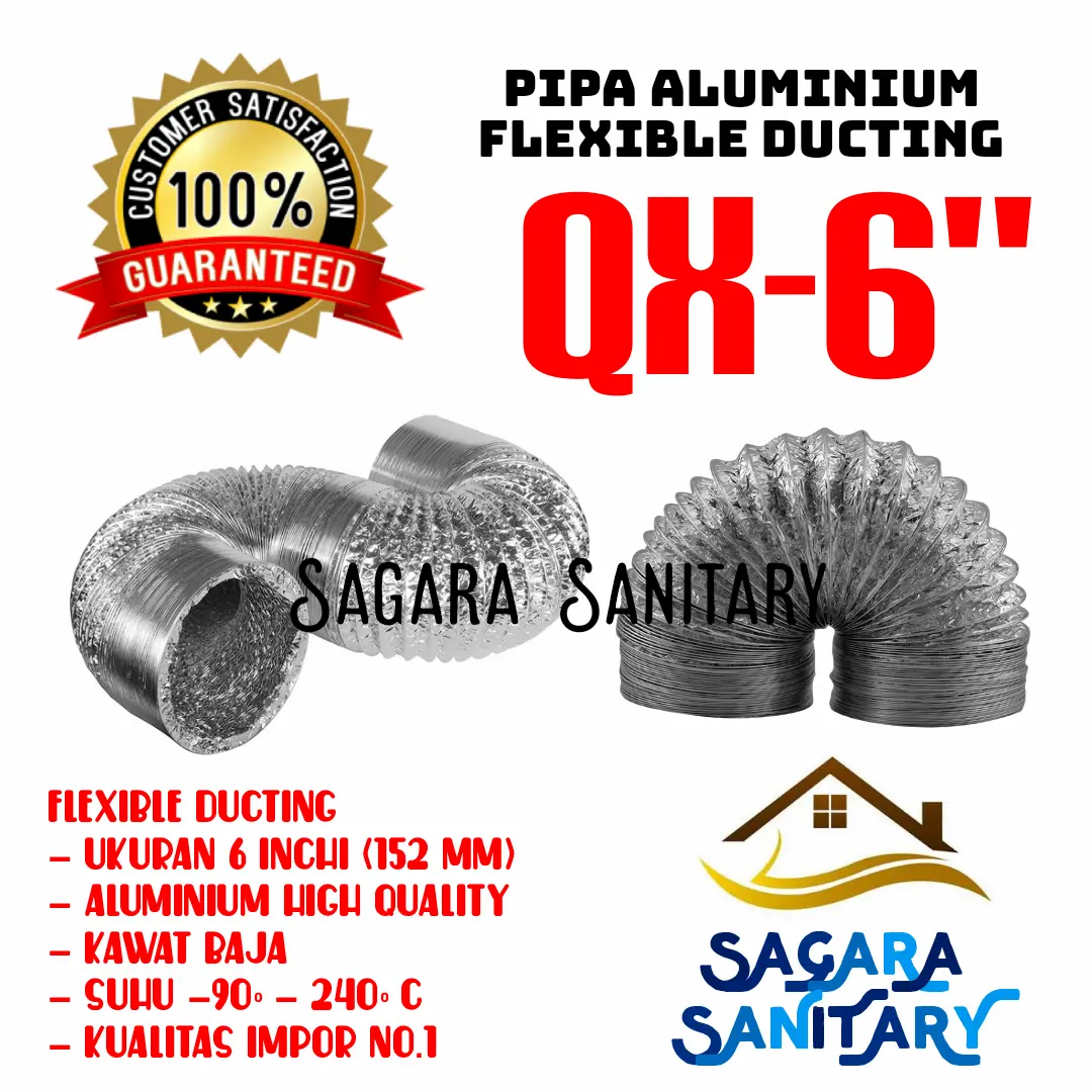 pipa exhaust aluminium 6 inchi tahan panas / flexible ducting 6 in