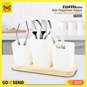 Rak Organizer Dapur Tempat Sendok Garpu Pisau Minimalis Alas Kayu