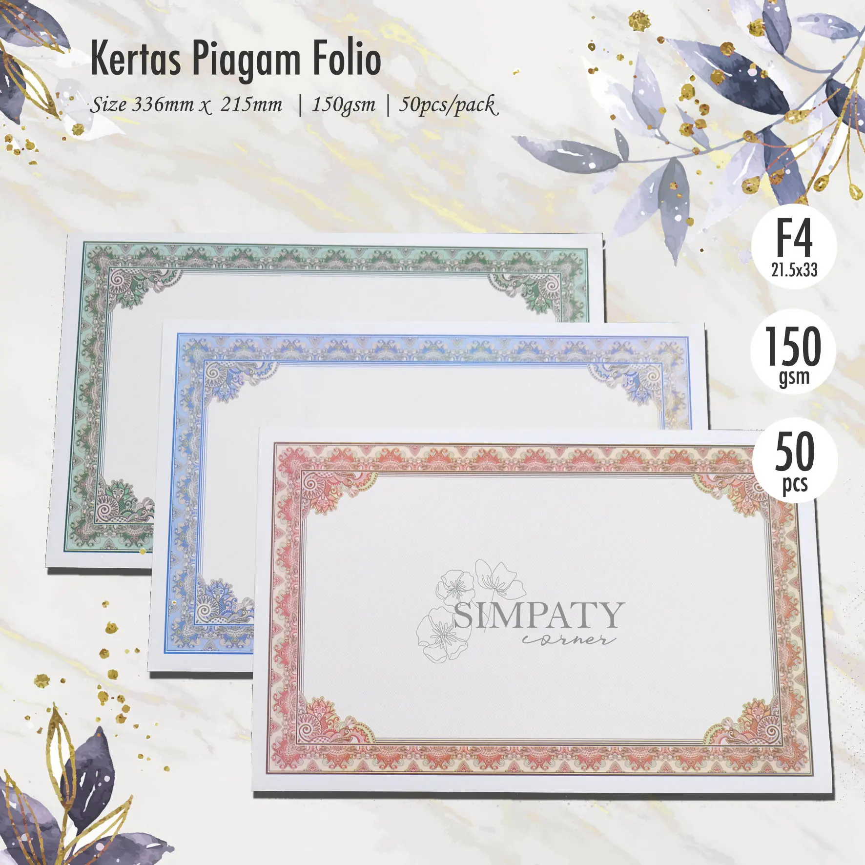 blanko kertas piagam sertifikat folio Simpaty high quality isi 50