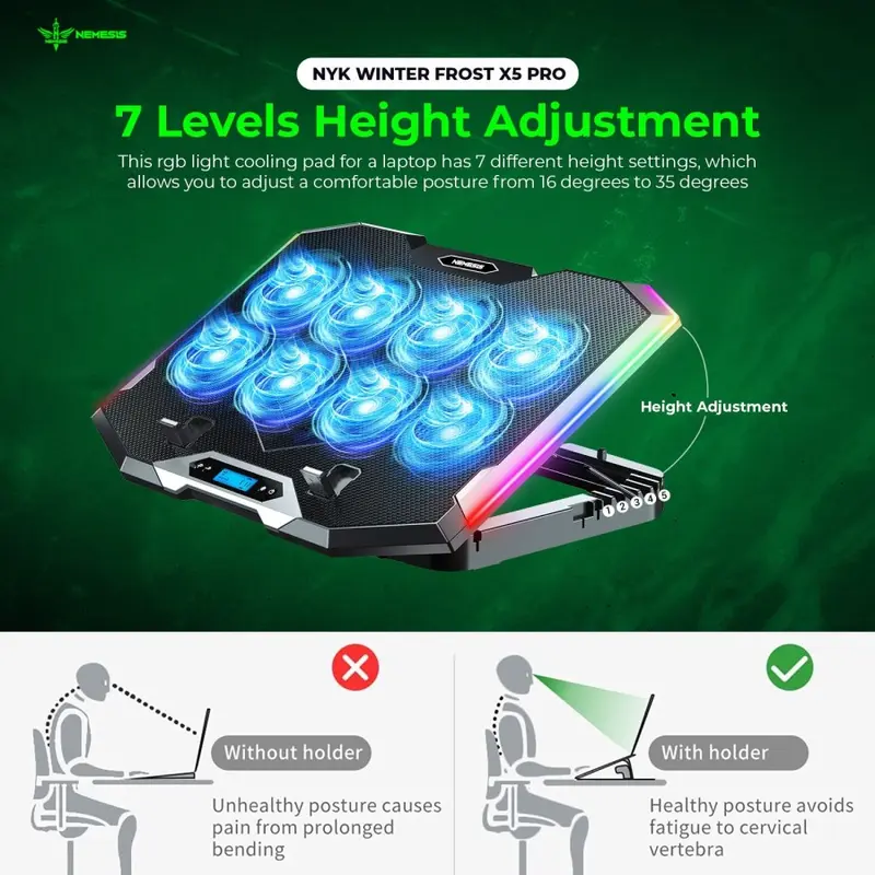 NYK NEMESIS Coolingpad 8 Fan RGB WINTER FROST X5 PRO 0