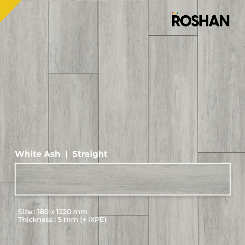 Gambar ROSHAN SPC FLOORING 180x1220 MM - WHITE ASH [ STRAIGHT ] dari Valentino Gress Kota Administrasi Jakarta Pusat Tokopedia