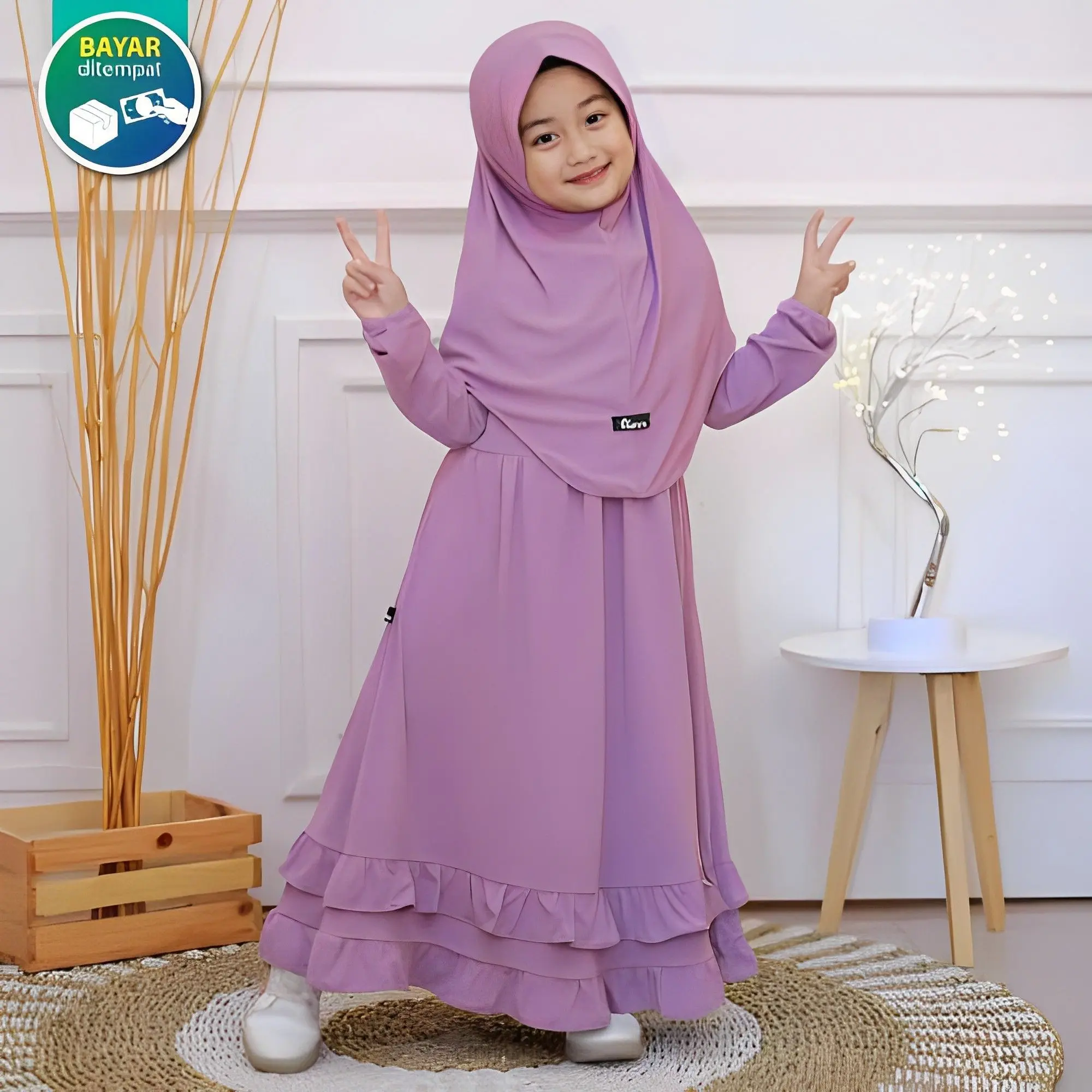 Gamis Hijab Delisha Crinkle Airflow Anak Usia 3-12 Tahun Pakaian Musli