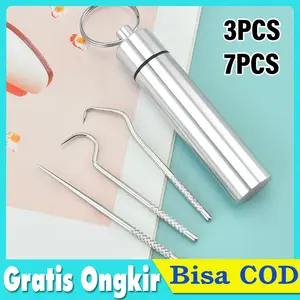 Tusuk Gigi Stainless Steel Benang Gigi Toothpick Travel Portable 7 Pcs
