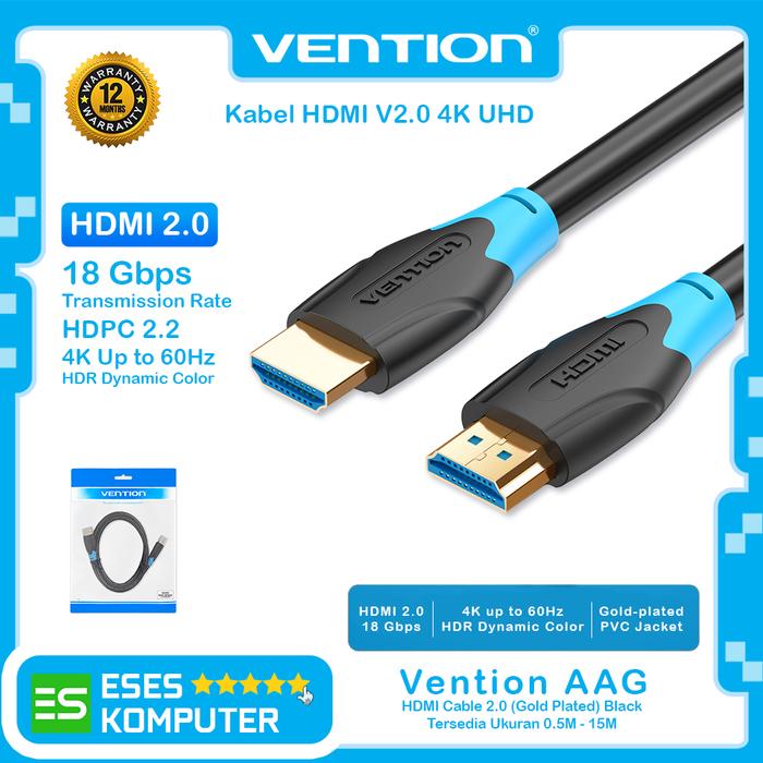 Gambar Kabel HDMI Vention AAG Male to Male Gold Plated HDMI 2.0 UHD 4K - 0.5M dari ESES Komputer Kota Bandung Tokopedia