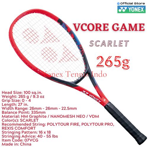 Jual Yonex VCORE GAME 100 - 265 gram Scarlet - racket tennis