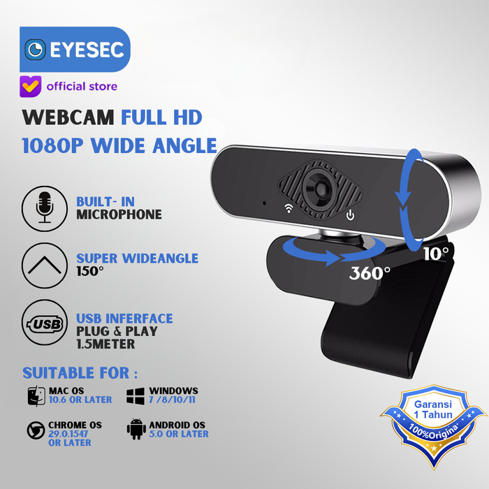 Gambar Webcam Laptop USB 4K HD Web Camera Full HD IP Camera PC 1080P FULL HD dari EYESEC Official Store Kota Tangerang Tokopedia