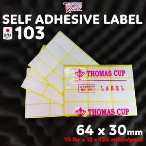 Label 103 THOMAS CUP (120 label/pack) 3 x 6,4 cm Sticker Undangan