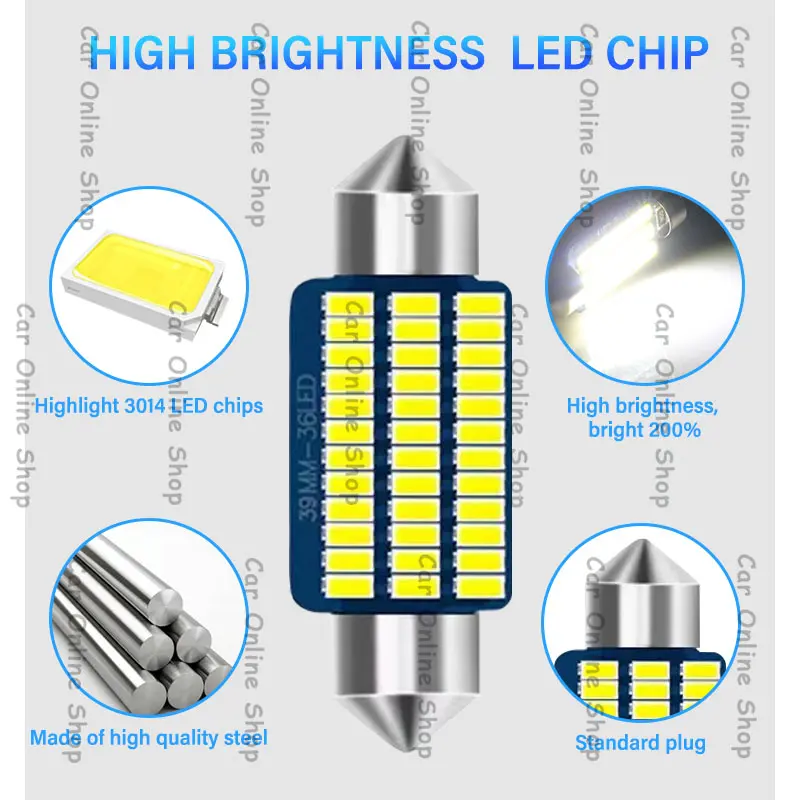 Lampu LED plafon mobil kabin interior 31mm 21 LED super terang CANBUS 2