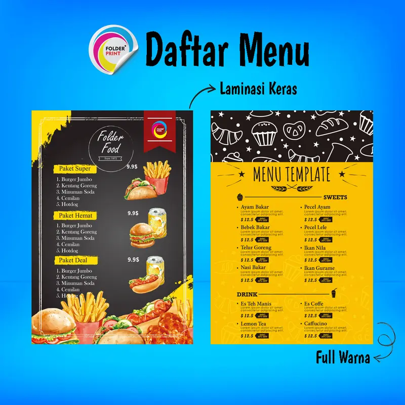 Cetak Daftar Menu Makanan Minuman Cafe Custom A3 A4 0