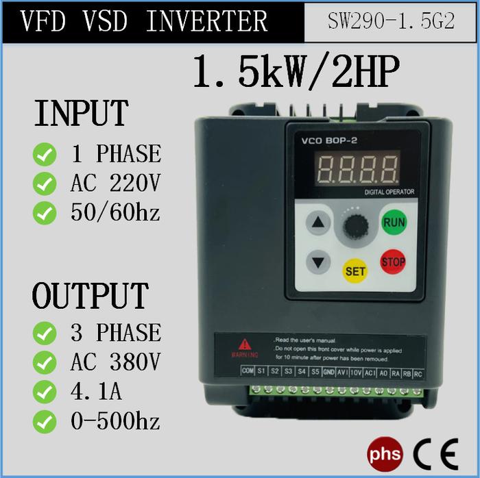 Jual VSD VFD Inverter Input 1 Phase AC 220V Output Phase AC 380V 1.5 kW ...