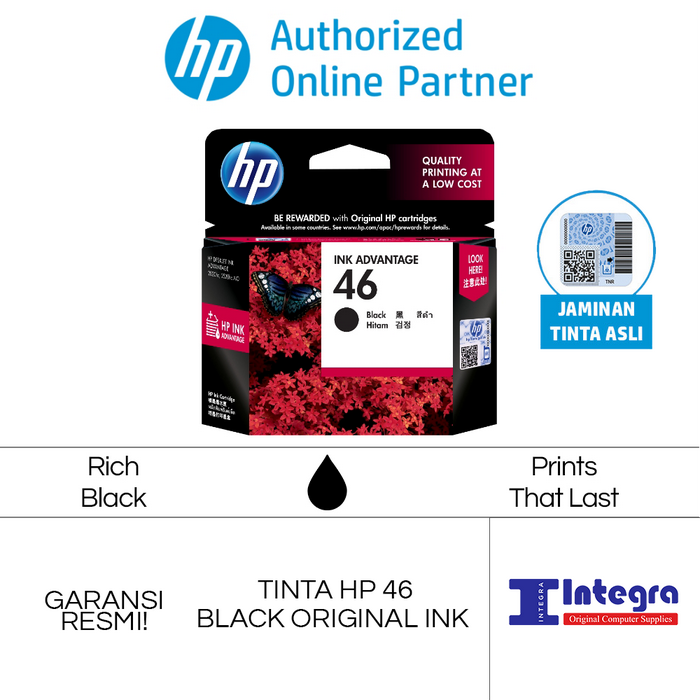 Gambar Tinta HP 46 Black / Hitam Original Ink Cartridge dari Integra Official Store Kota Administrasi Jakarta Utara Tokopedia