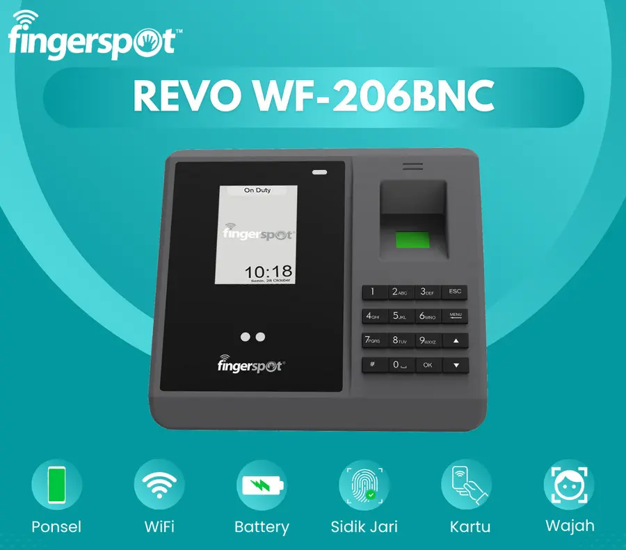 MESIN ABSENSI FINGERSPOT REVO WF-206BNC FINGERPRINT FACE ID WIRELESS