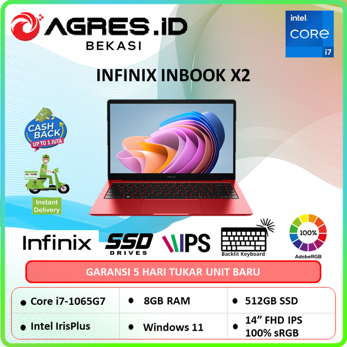 Gambar LAPTOP Infinix Inbook X2 I7 1065G7 8GB 512GB W11 14" FHD 100%sRGB dari Agres ID Bekasi Kota Bekasi Tokopedia