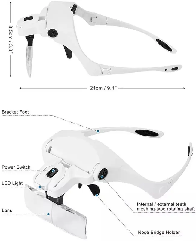 Ezren EZ-0627 Kacamata Pembesar Reparasi Jam 5x Magnifier 2 LED 3