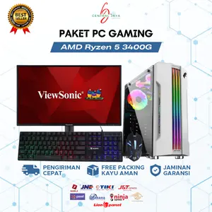 PC Gaming Fullset AMD Ryzen 5 3400G HDD SSD Monitor 24 Inch Ram 16GB