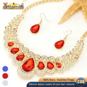3pcs Bridal Jewelry Set Crystal Perhiasan Kalung Dan Anting Set