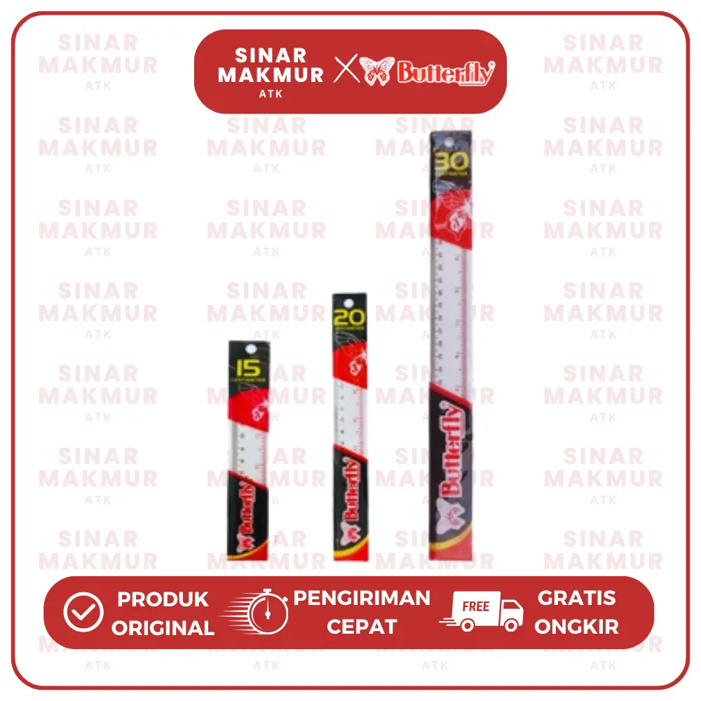 Penggaris Plastik/Plastic Ruler/Mistar 15/20/30 cm Butterfly (pcs)