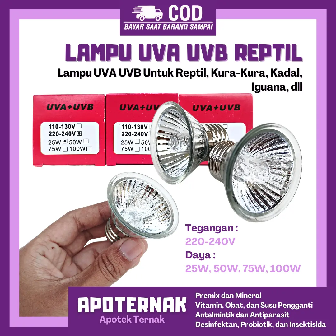LAMPU REPTIL | Lampu Uva Uvb 25 50 75W | Lampu Reptil Kura-Kura Kadal