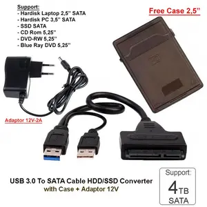 USB 3.0 to SATA CABLE HDD SSD CONVERTER Support 4TB + Case