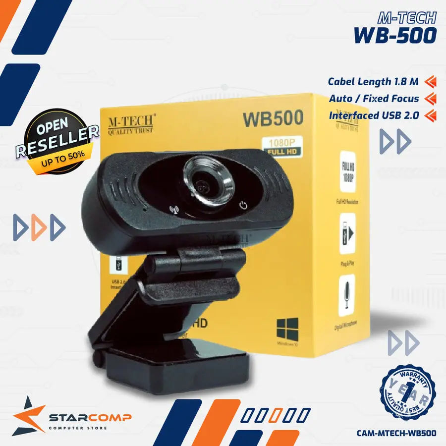 M-Tech Webcam WB-500 1080p Full HD Witch Mic MTech WB500
