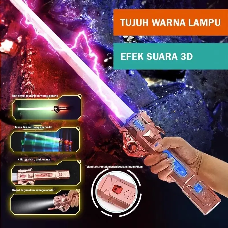 mainan pedang light saber nyala suara lightsaber bisa disambung LED 1