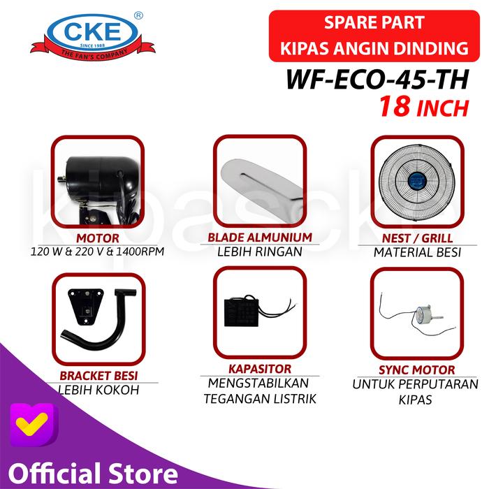 Gambar CKE Wall Fan WF-ECO-45-TH 18 Inch Kipas Angin Dinding Tembok Sparepart - Motor dari Kipas Online CKE Kota Administrasi Jakarta Barat Tokopedia