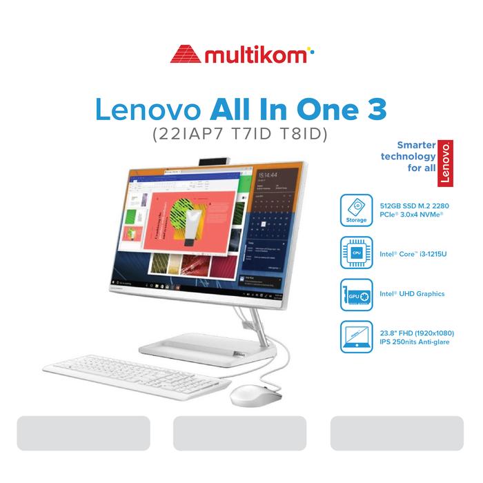 Gambar PC AIO Lenovo 3 24IAP7 T7ID T8ID  i3-1215U 8GB 512SSD FHD W11 OHS dari MULTIKOM ID Kota Palembang Tokopedia