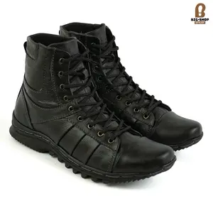 Sepatu Boot Pria Kulit Asli Boots Pria Hiking dan Touring B03TP Black