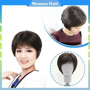 Wig Wanita Pendek Rambut Asli Untuk Wanita Paruh Baya Dan Lebih Tua