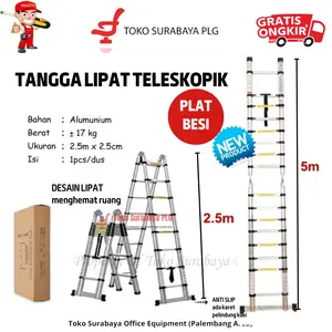 Tangga Teleskopik Aluminium Double 500 cm Lipat Tangga Serbaguna 5 m