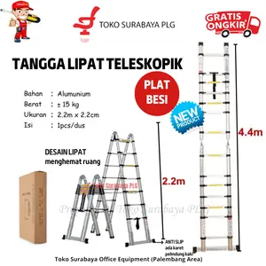 Tangga Teleskopik Aluminium Double 440 cm Lipat Tangga Serbaguna 4.4 m
