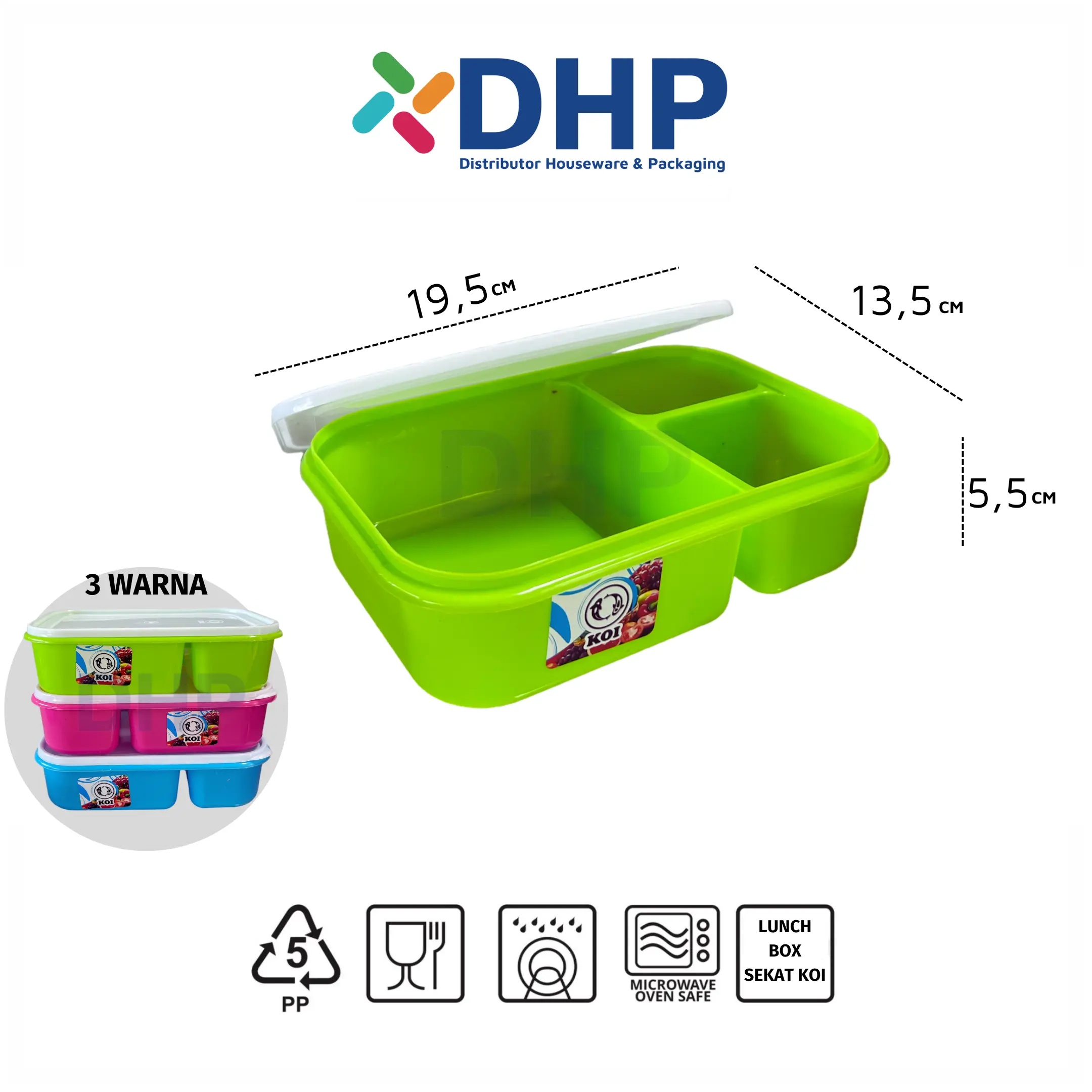 KOI 900ml LUNCH BOX SEKAT (19.5x13.5 h:5) Kotak Plastik Tempat Bekal