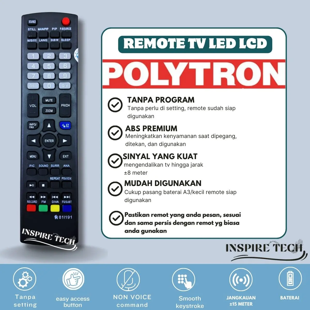 Remot Remote Pengganti untuk TV LCD LED POLYTRON CINEMAX 81/191
