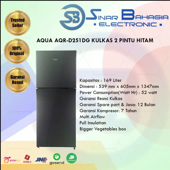 AQUA AQR-D251DG KULKAS 2 PINTU HITAM (NEW)( KHUSUS BANDUNG) 0
