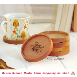 FREE GRAFIR LASER Tatakan Gelas Kayu Mahoni / Alas Cangkir - [SANSA]